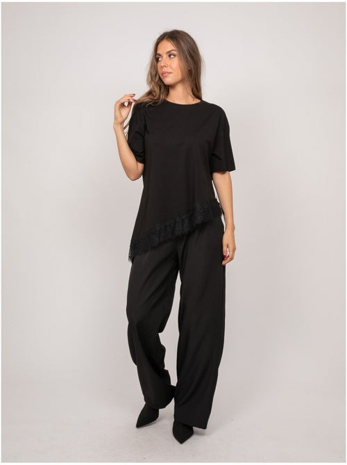Camiseta oversize asimétrica con ribete de encaje forinel - Kiabi