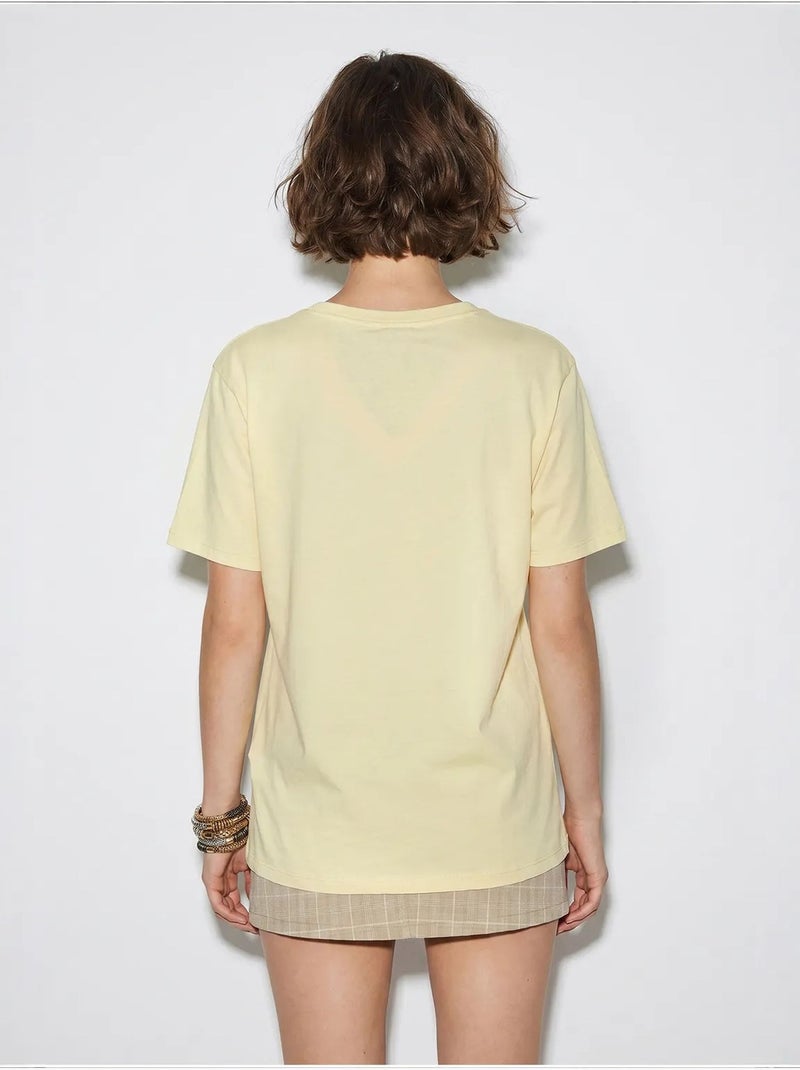 Camiseta oversize con cuello de pico y estampado lucci Amarillo limón - Kiabi