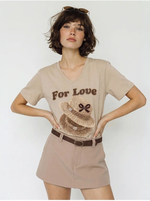 Camiseta oversize con cuello de pico y estampado lucci - Kiabi