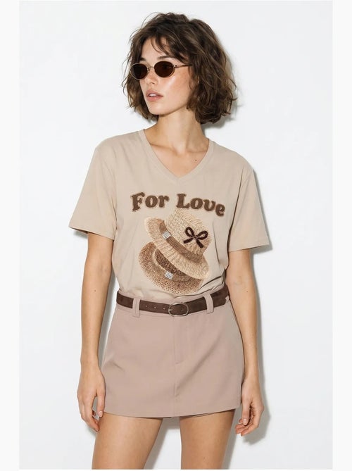 Camiseta oversize con cuello de pico y estampado lucci - Kiabi