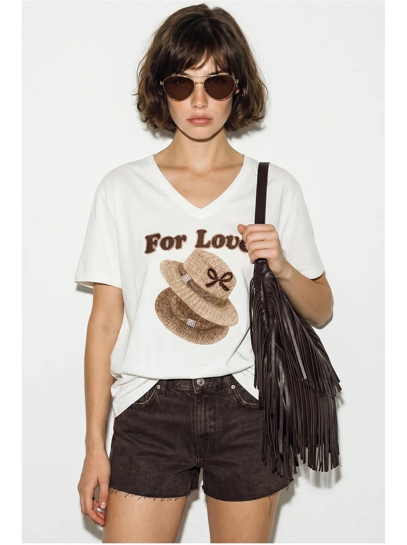 Camiseta oversize con cuello de pico y estampado lucci Blanco - Kiabi