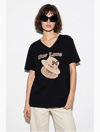 Camiseta oversize con cuello de pico y estampado lucci