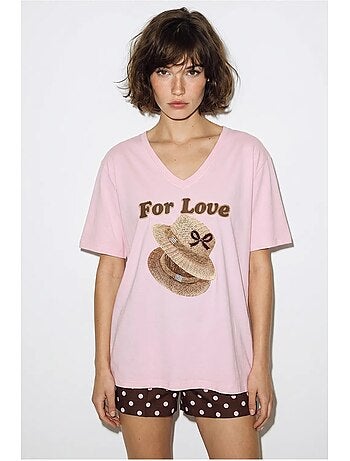 Camiseta oversize con cuello de pico y estampado lucci