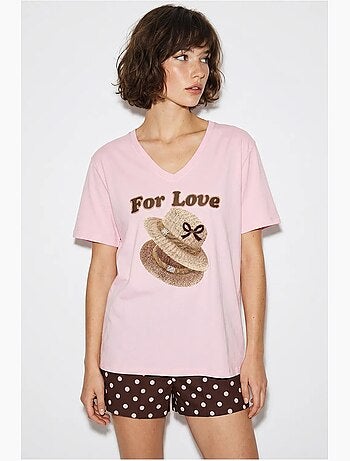 Camiseta oversize con cuello de pico y estampado lucci