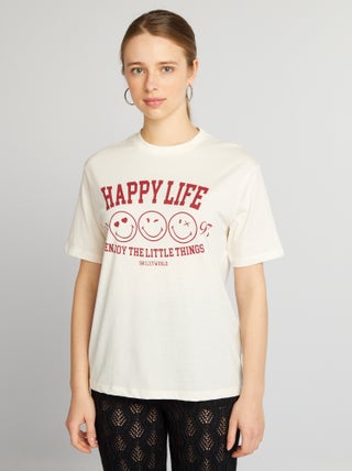 Camiseta oversize con cuello redondo 'SmileyWorld'