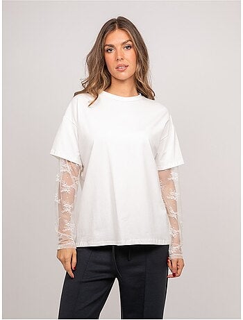Camiseta oversize con mangas de encaje falea