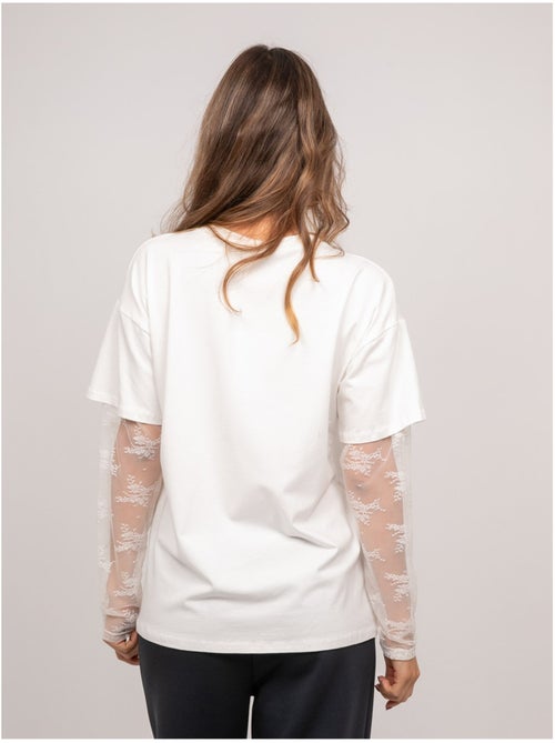 Camiseta oversize con mangas de encaje falea - Kiabi Camiseta oversize con mangas de encaje falea - Kiabi