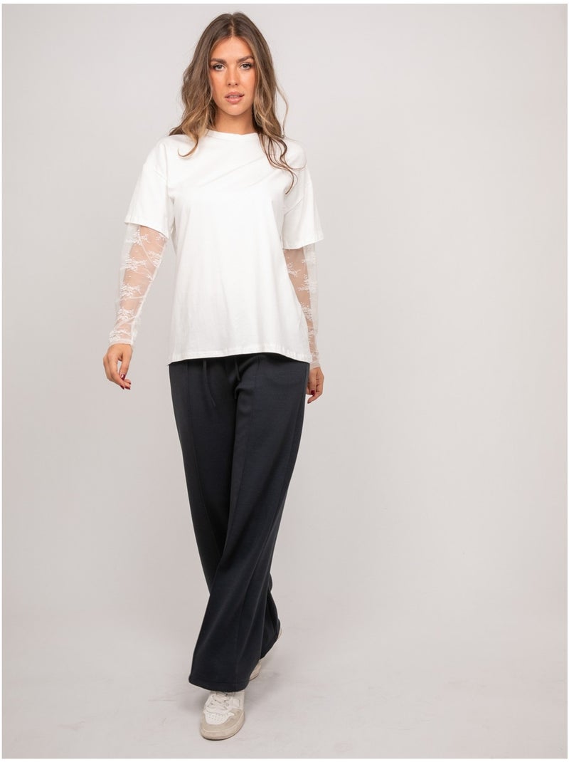 Camiseta oversize con mangas de encaje falea Blanco - Kiabi