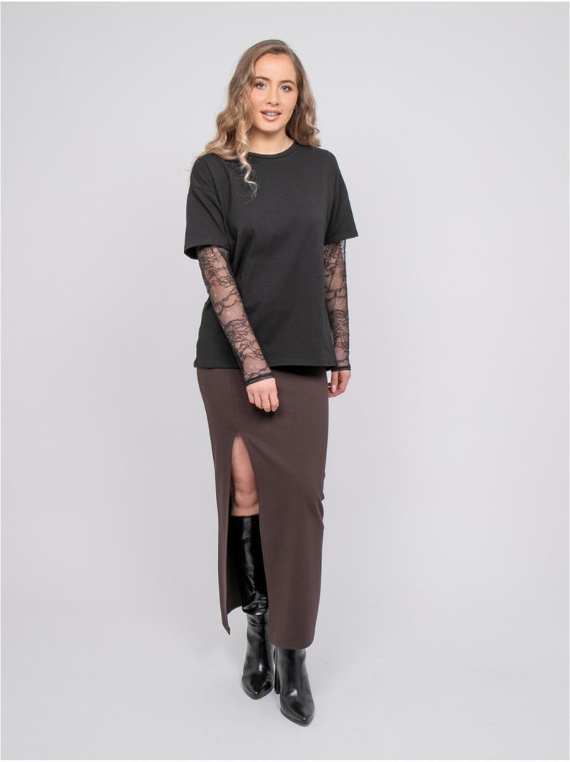 Camiseta oversize con mangas de encaje falea Negro - Kiabi