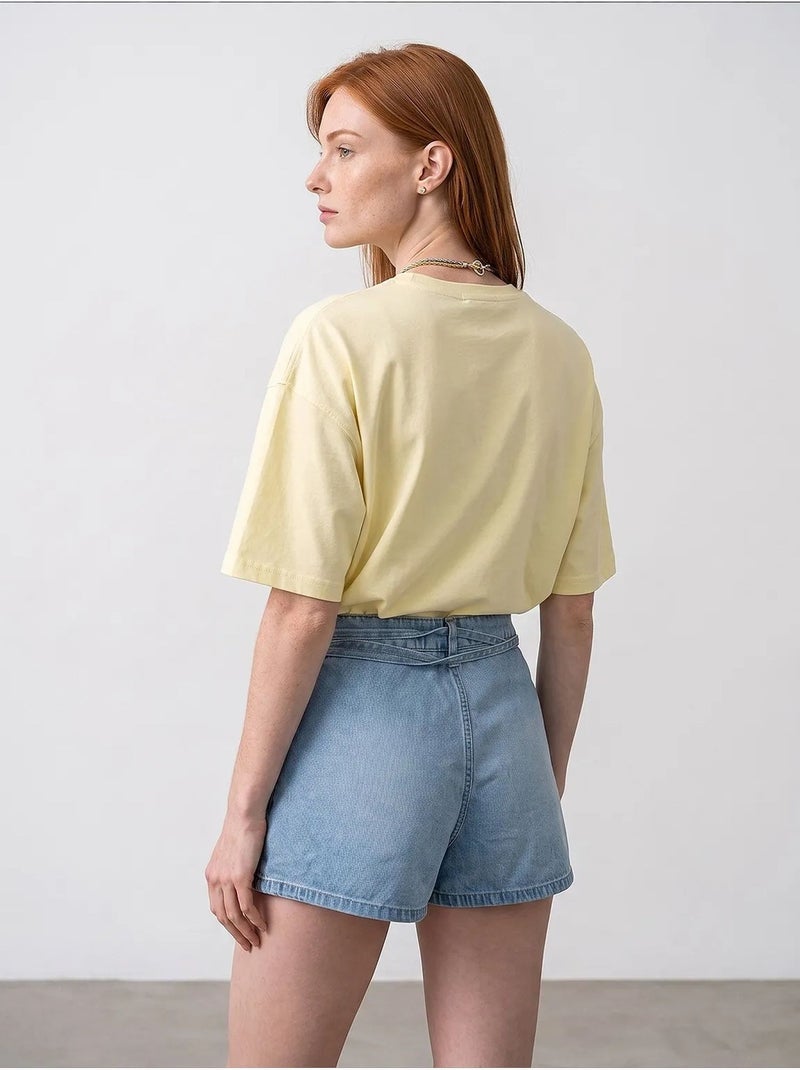 Camiseta oversize de algodón con cuello redondo dilvin Amarillo limón - Kiabi