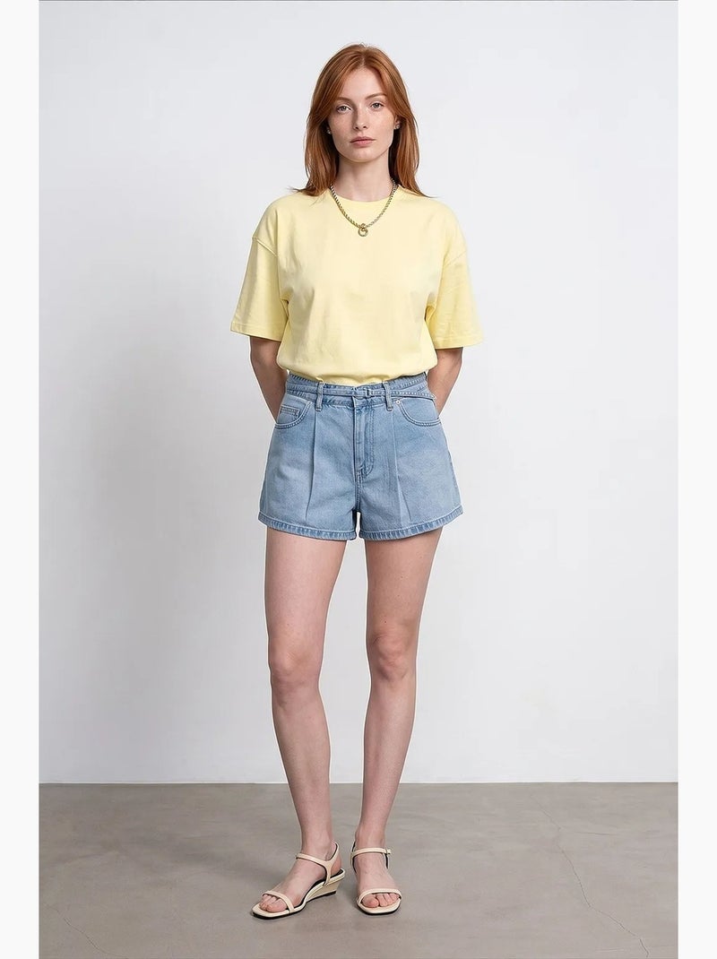 Camiseta oversize de algodón con cuello redondo dilvin Amarillo limón - Kiabi
