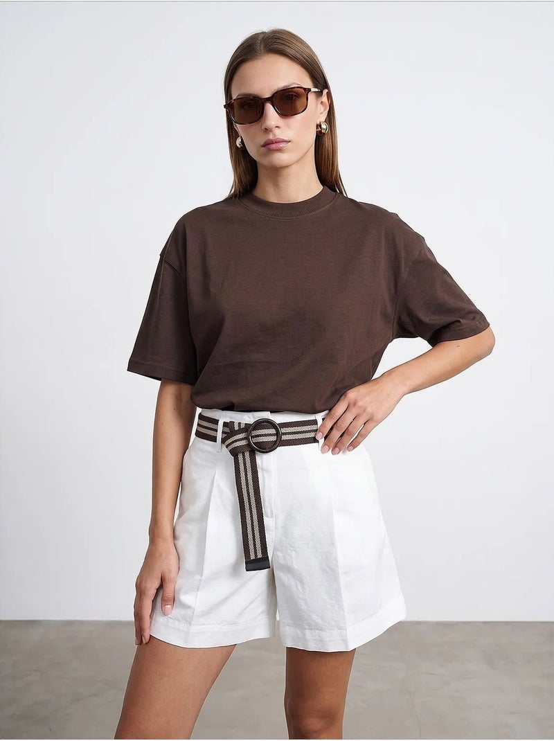 Camiseta oversize de algodón con cuello redondo dilvin Marrón - Kiabi