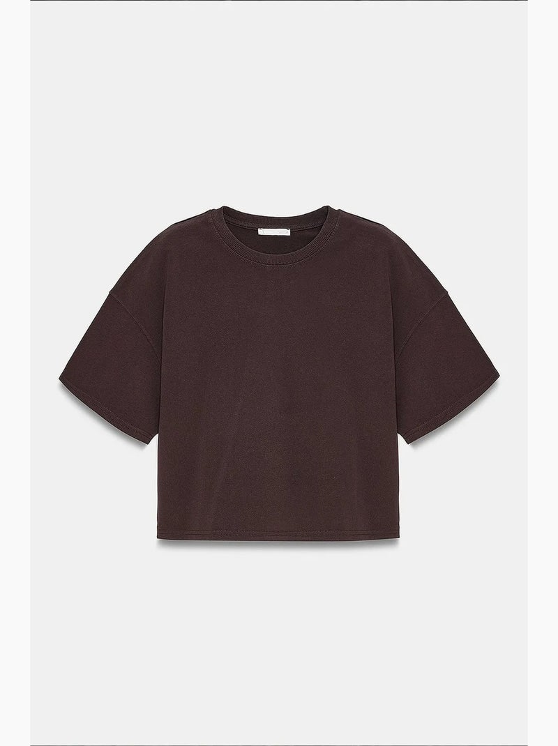 Camiseta oversize de algodón con cuello redondo dilvin Marrón - Kiabi