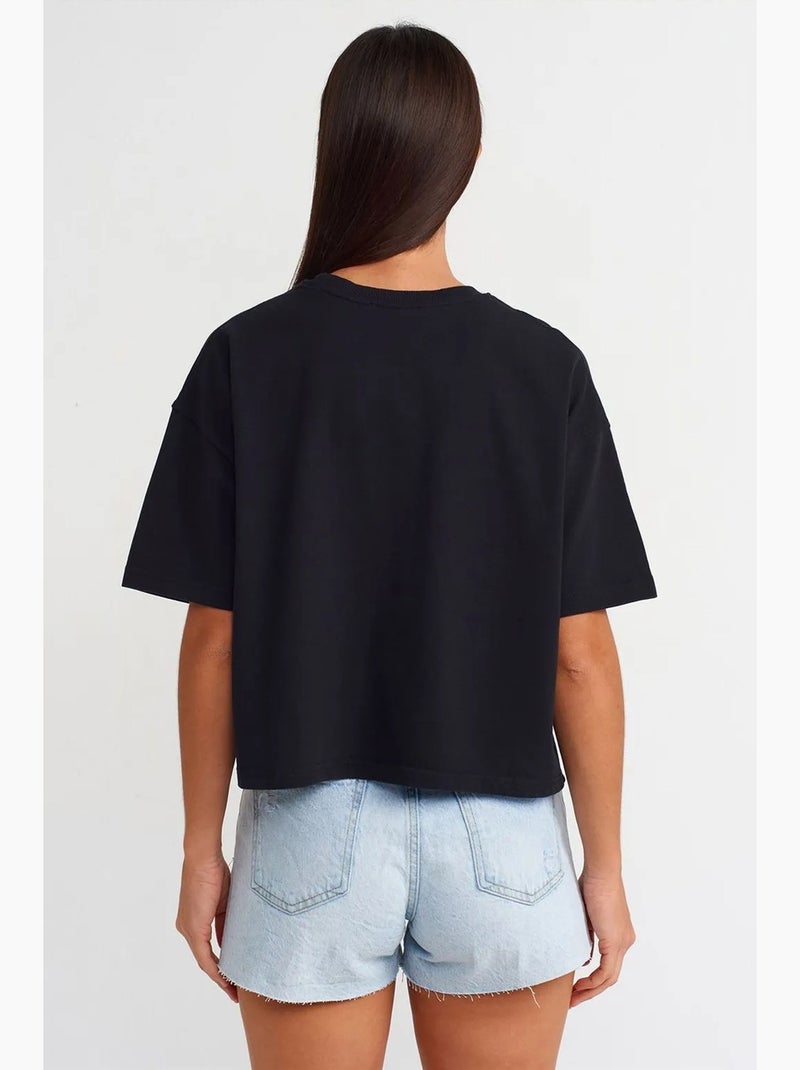 Camiseta oversize de algodón con cuello redondo dilvin Negro - Kiabi