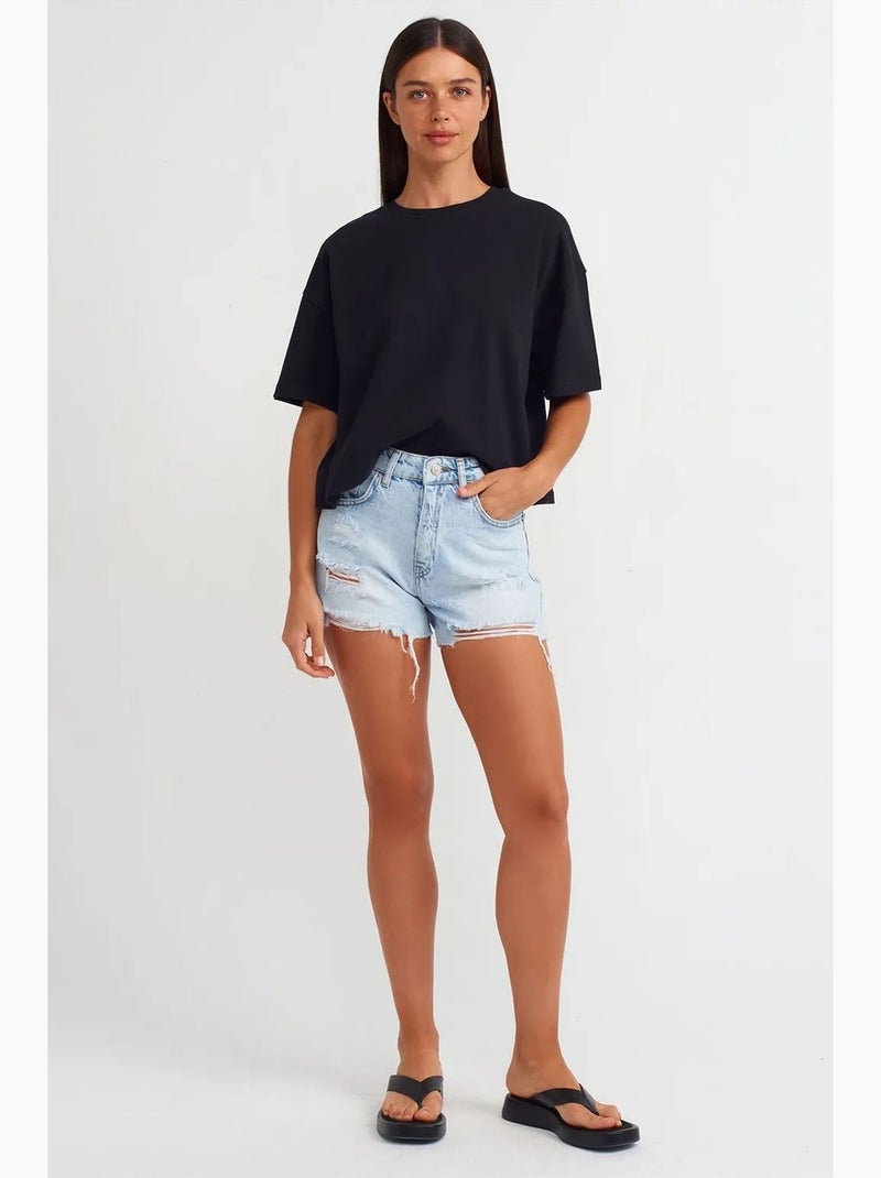 Camiseta oversize de algodón con cuello redondo dilvin Negro - Kiabi