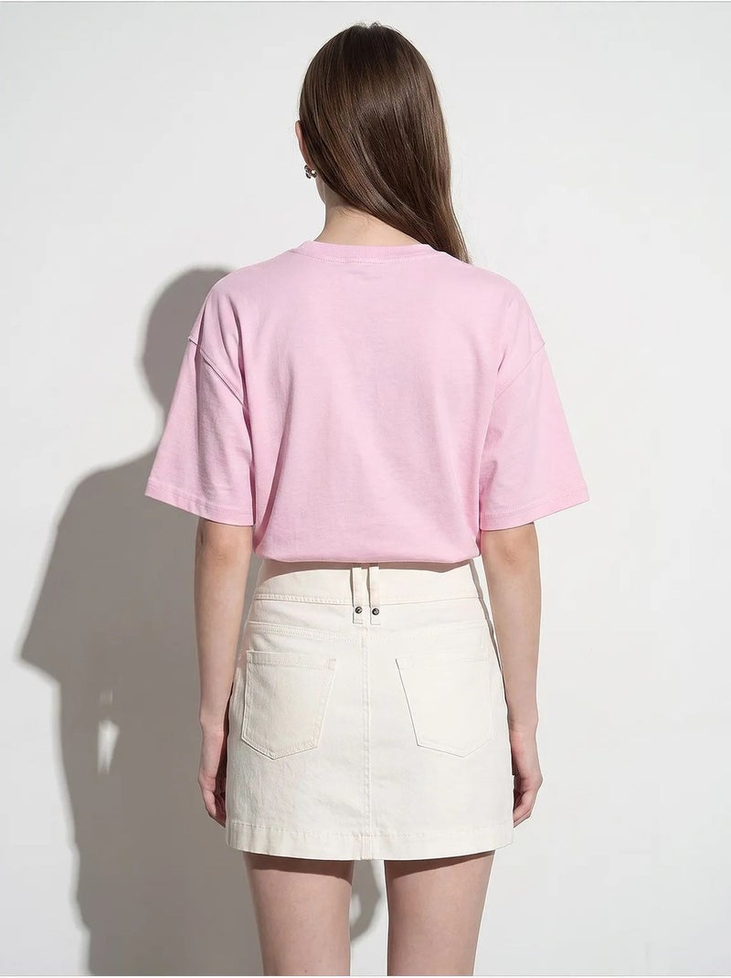 Camiseta oversize de algodón con cuello redondo dilvin Rosa claro - Kiabi