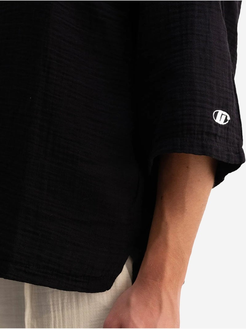 Camiseta oversize de algodón con cuello redondo giesto Negro - Kiabi