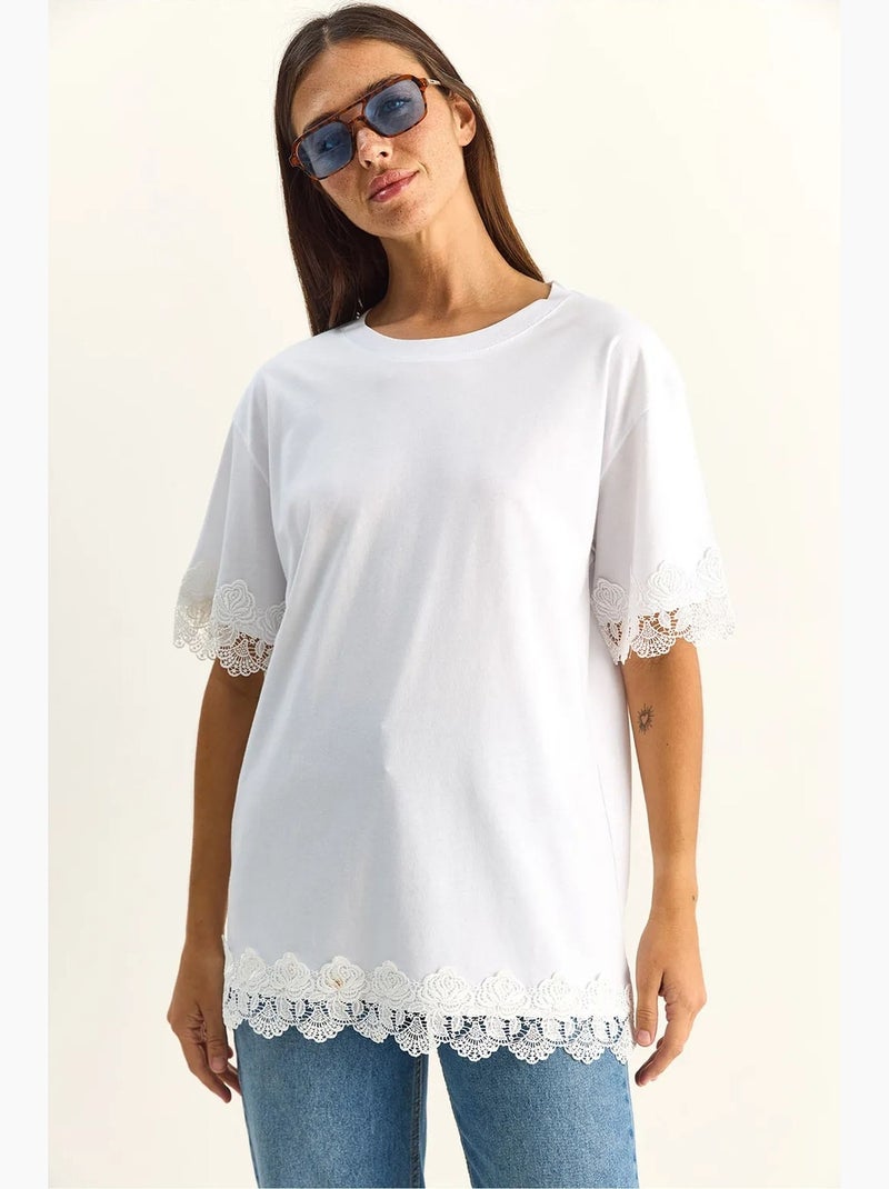 Camiseta oversize de algodón con cuello redondo lucci Blanco - Kiabi