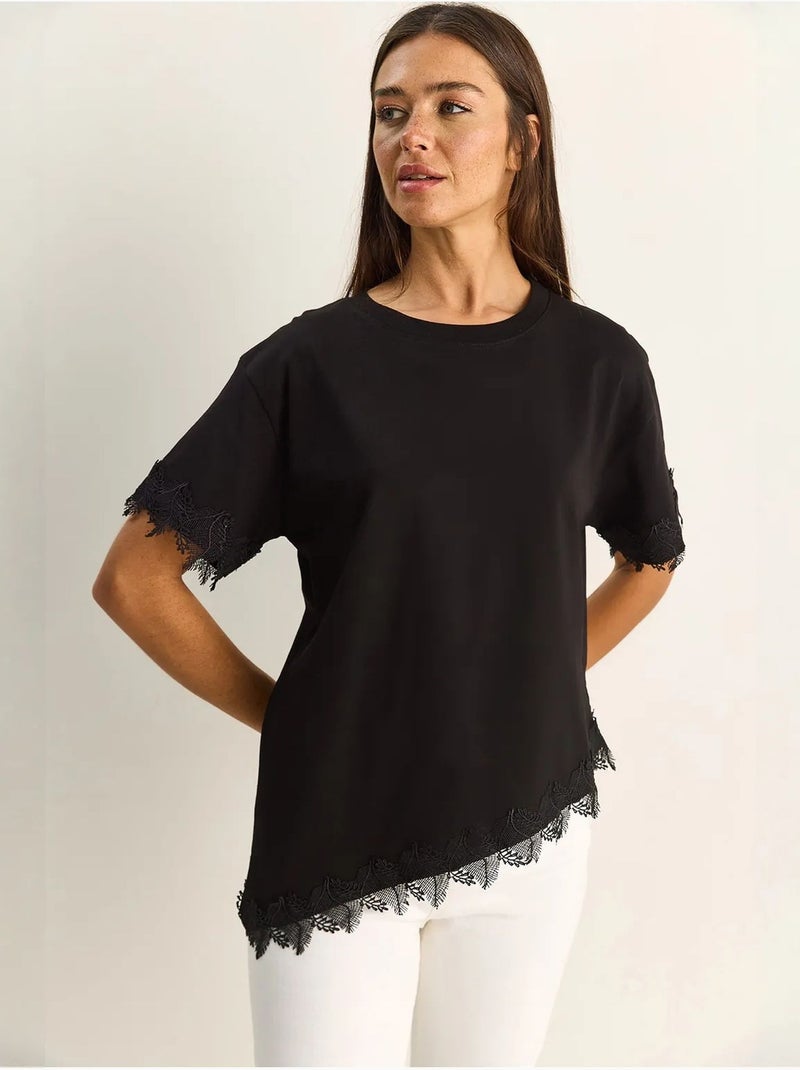 Camiseta oversize de algodón con cuello redondo lucci Negro - Kiabi