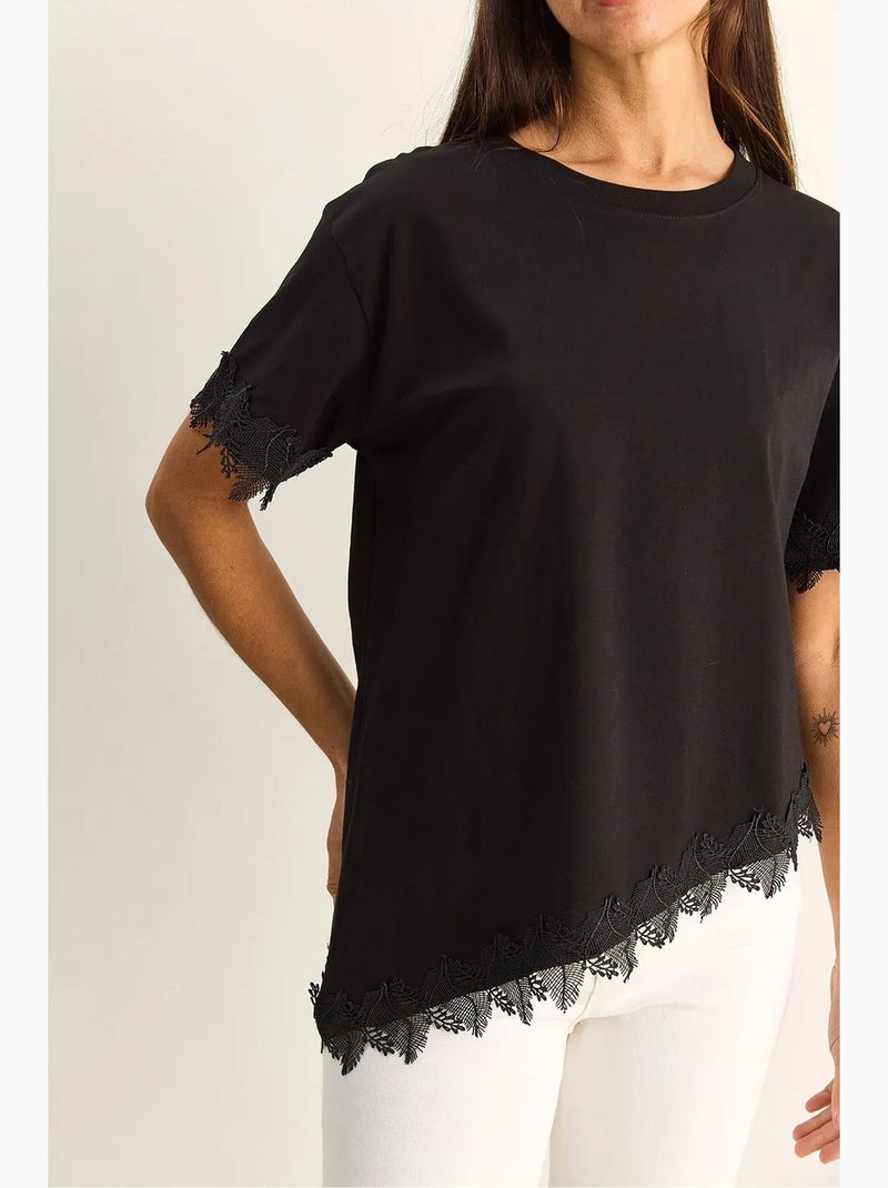 Camiseta oversize de algodón con cuello redondo lucci Negro - Kiabi