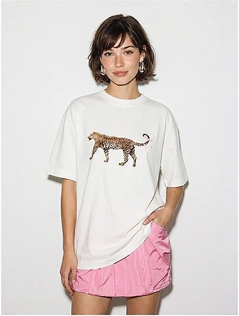 Camiseta oversize de algodón con estampado de leopardo lucci