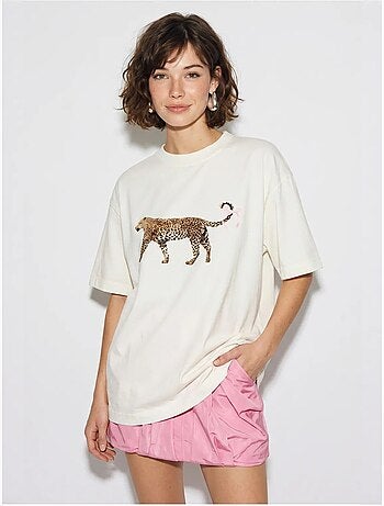 Camiseta oversize de algodón con estampado de leopardo lucci