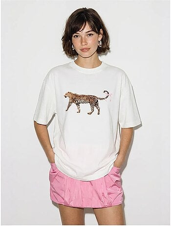 Camiseta oversize de algodón con estampado de leopardo lucci