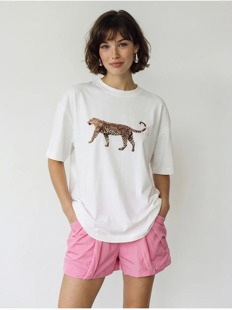 Camiseta oversize de algodón con estampado de leopardo lucci Blanco - Kiabi