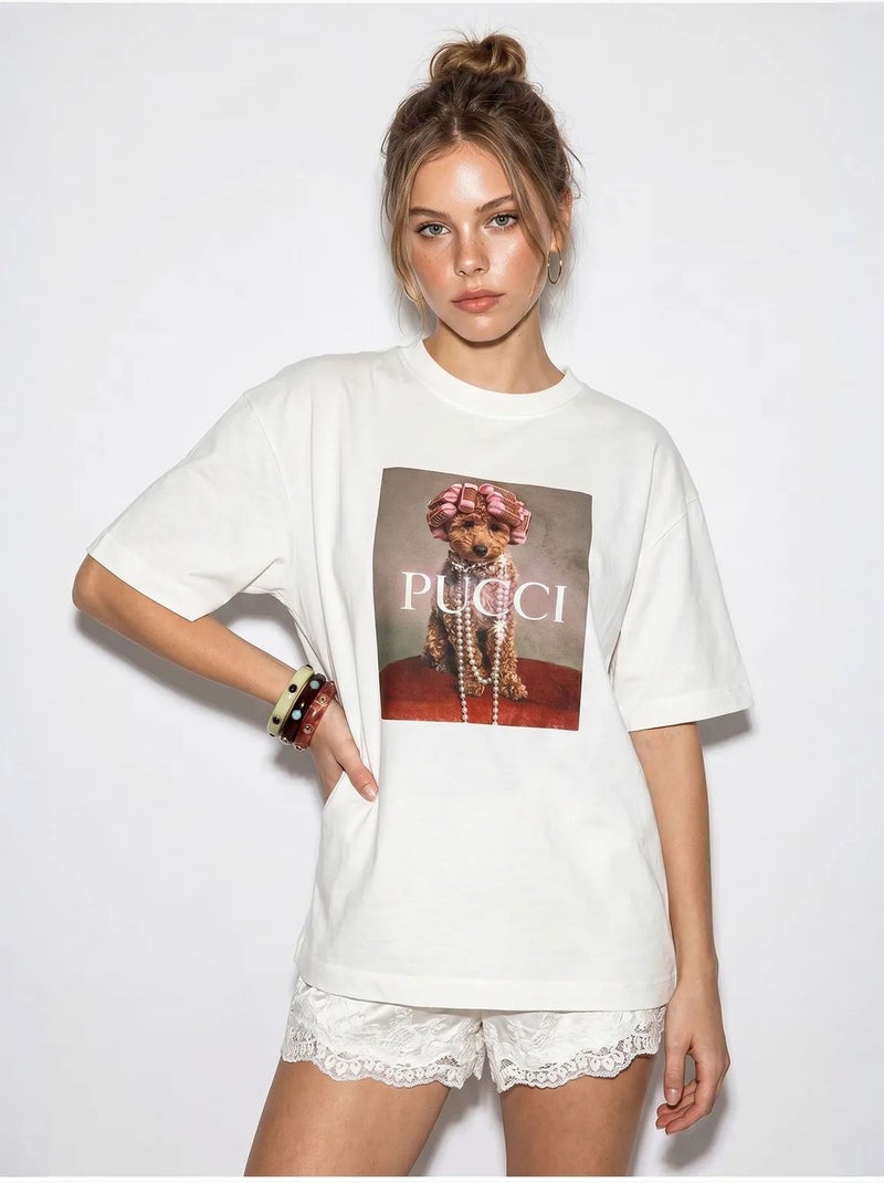 Camiseta oversize de algodón con estampado lucci Blanco - Kiabi