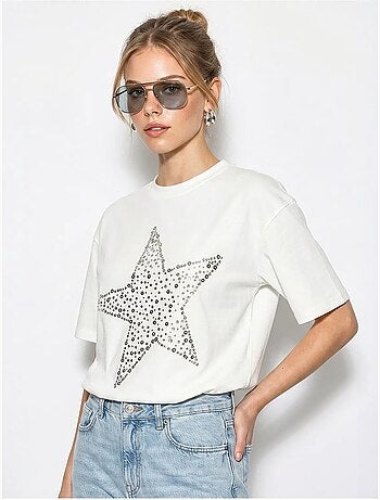 Camiseta oversize de algodón con estrella de lentejuelas lucci
