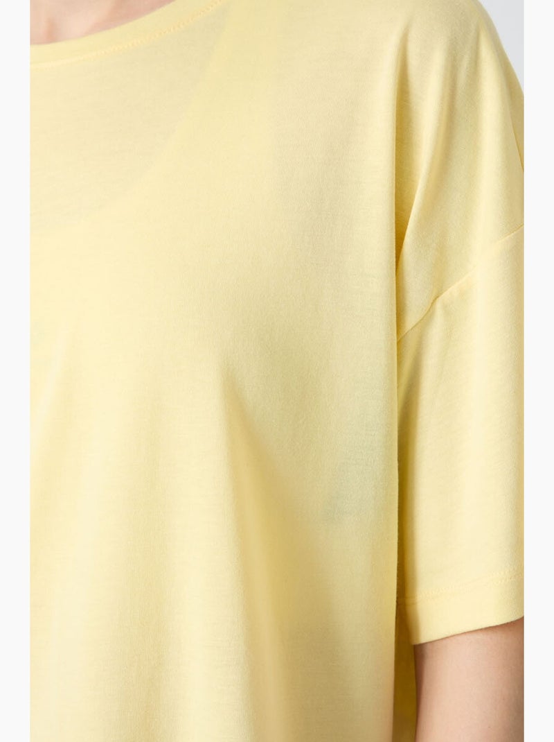 Camiseta oversize de algodón-modal con cuello redondo tommy Amarillo limón - Kiabi