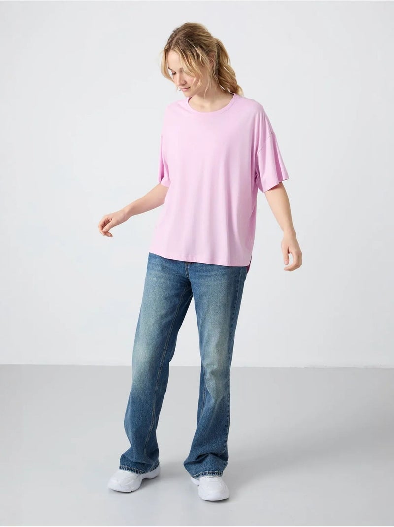 Camiseta oversize de algodón-modal con cuello redondo tommy Lavanda - Kiabi