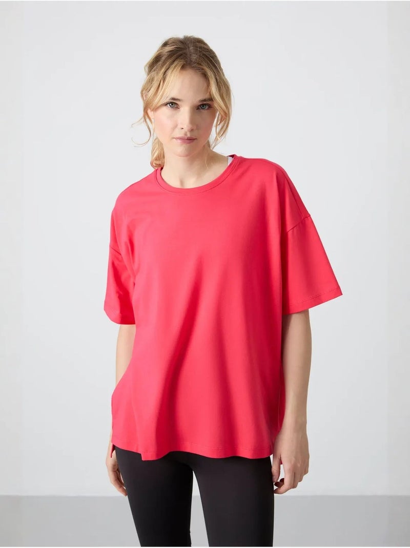 Camiseta oversize de algodón-modal con cuello redondo tommy Rosa almendra - Kiabi