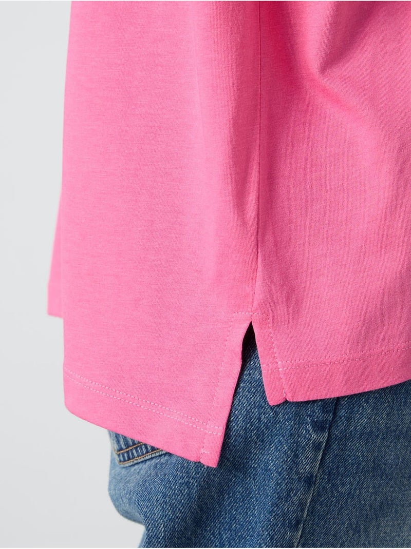 Camiseta oversize de algodón-modal con cuello redondo tommy Rosa fluo/Solinotes - Kiabi