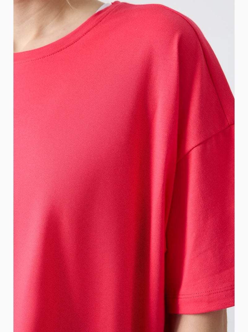 Camiseta oversize de algodón-modal con cuello redondo tommy Rosa oscuro - Kiabi