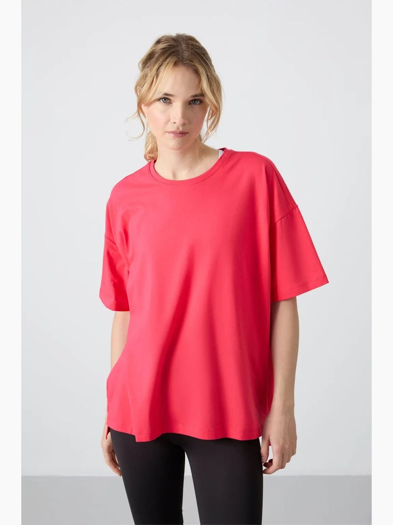 Camiseta oversize de algodón-modal con cuello redondo tommy Rosa oscuro - Kiabi