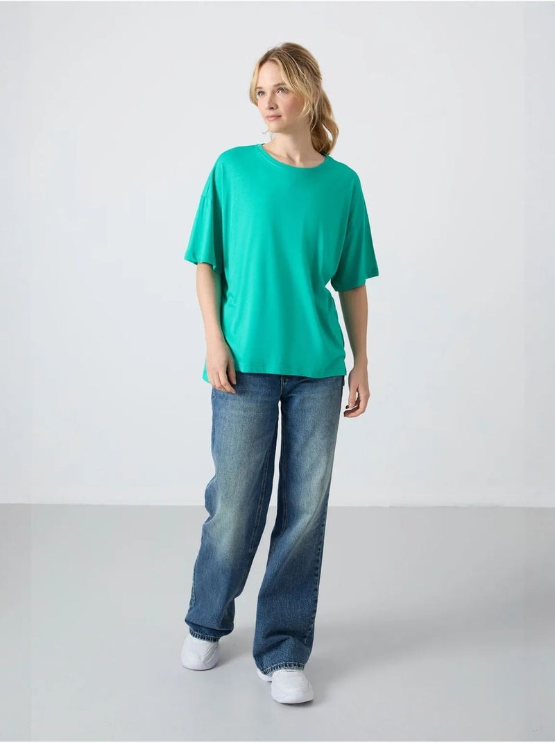 Camiseta oversize de algodón-modal con cuello redondo tommy Verde menta - Kiabi