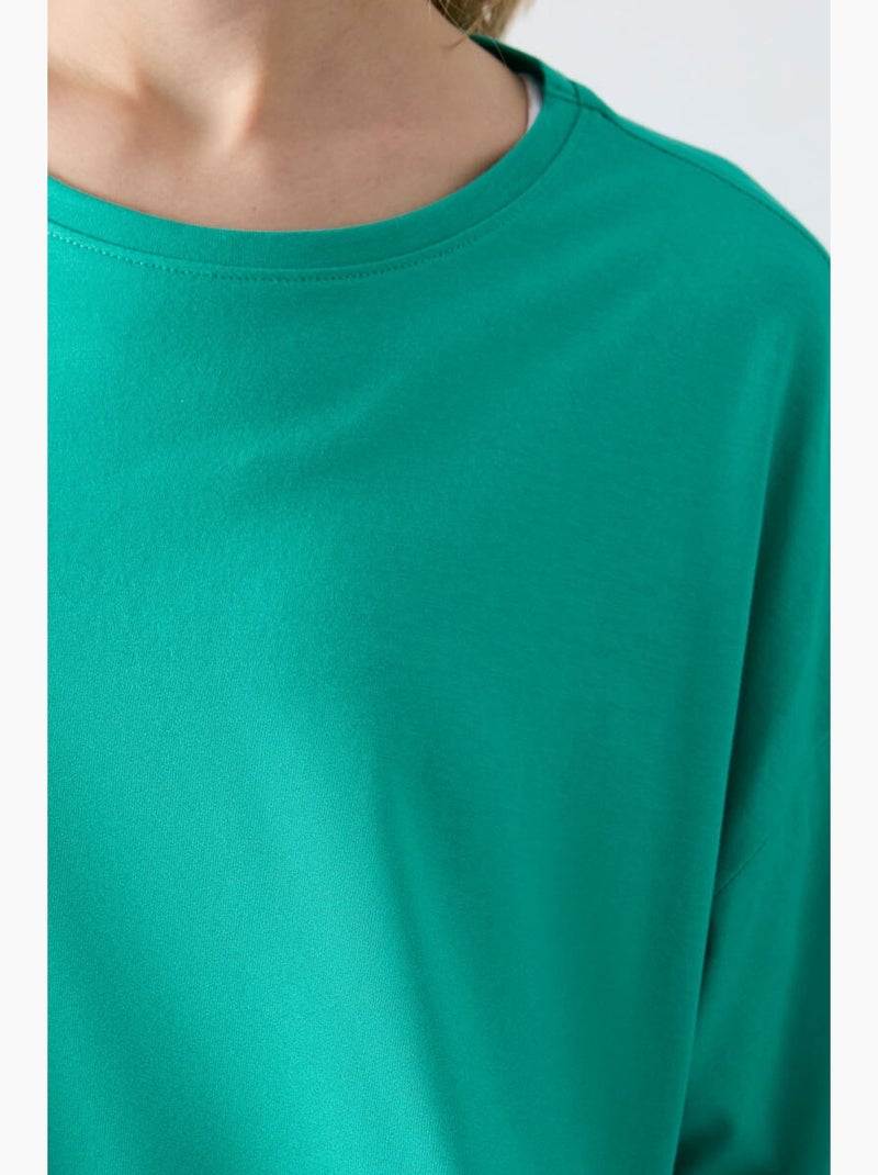 Camiseta oversize de algodón-modal con cuello redondo tommy Verde menta - Kiabi