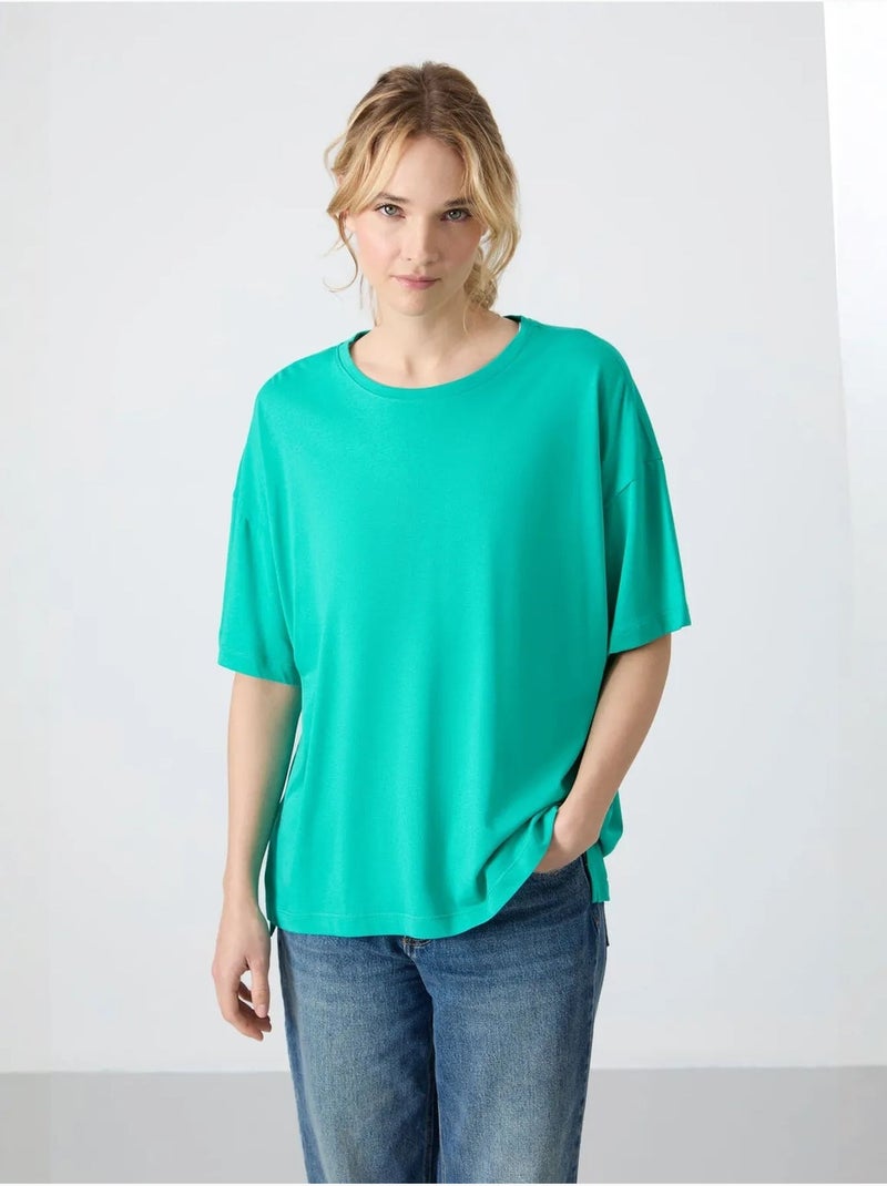 Camiseta oversize de algodón-modal con cuello redondo tommy Verde menta - Kiabi