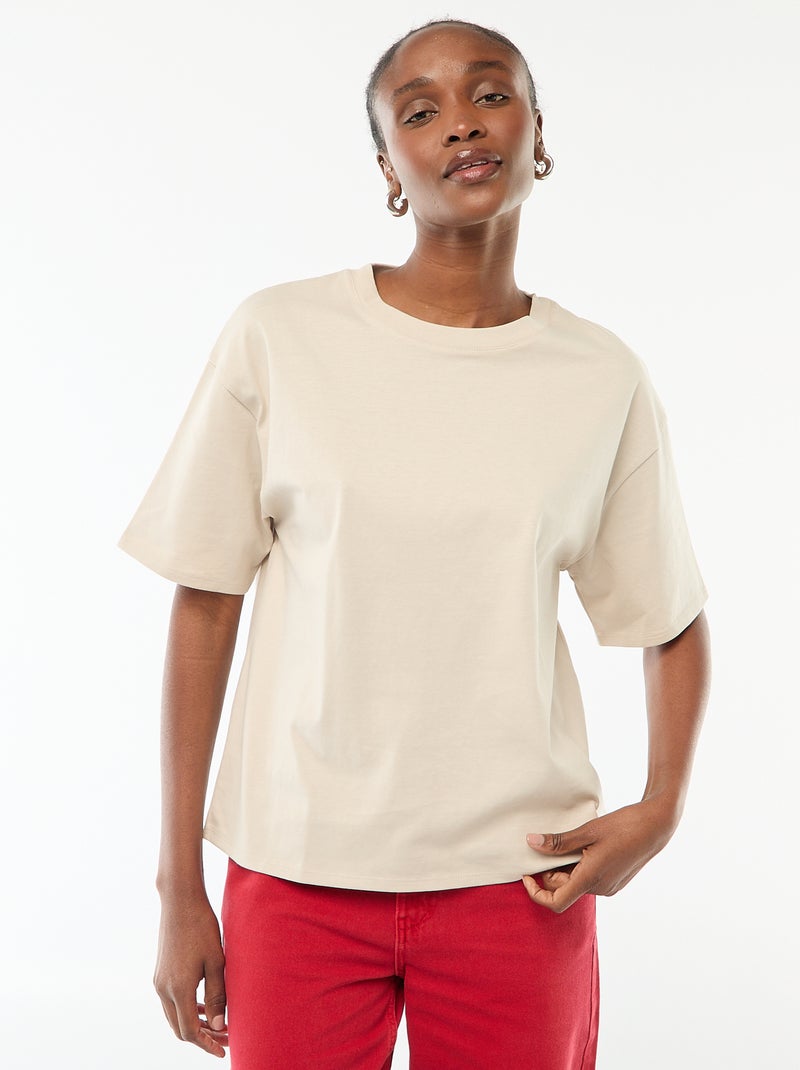 Camiseta oversize de cuello redondo Beige - Kiabi