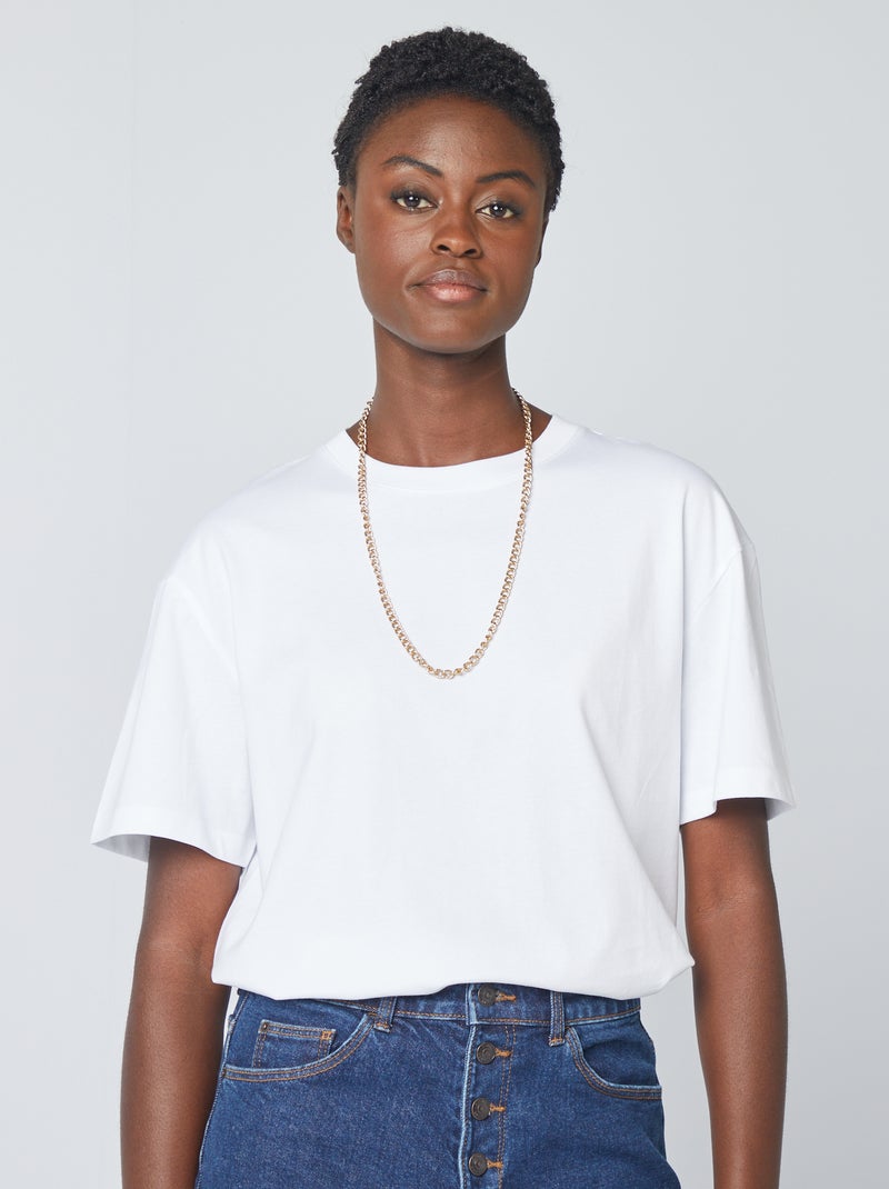 Camiseta oversize de cuello redondo blanco - Kiabi