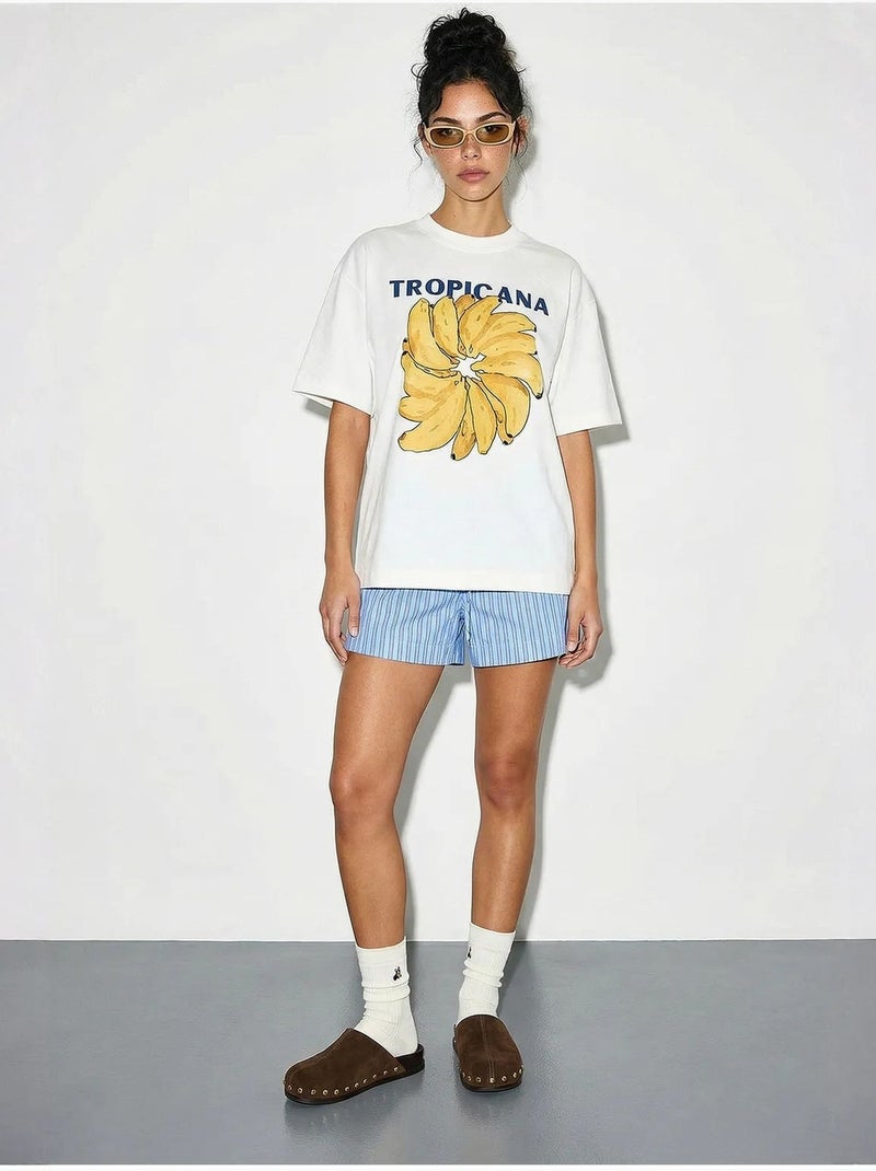 Camiseta oversize de cuello redondo con estampado lucci Blanco - Kiabi