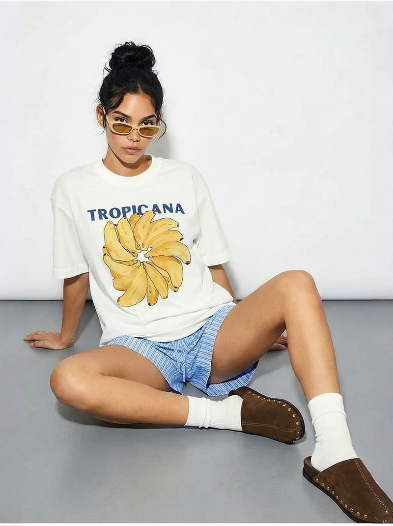 Camiseta oversize de cuello redondo con estampado lucci Blanco - Kiabi