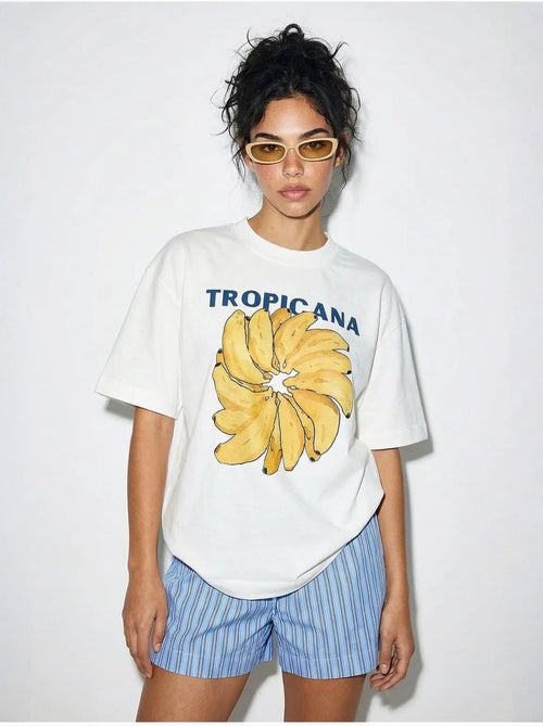 Camiseta oversize de cuello redondo con estampado lucci - Kiabi