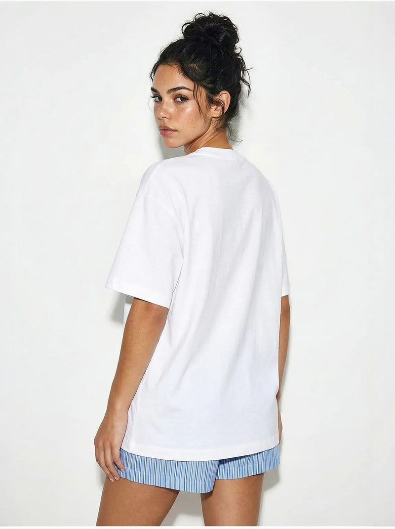 Camiseta oversize de cuello redondo con estampado lucci Blanco - Kiabi