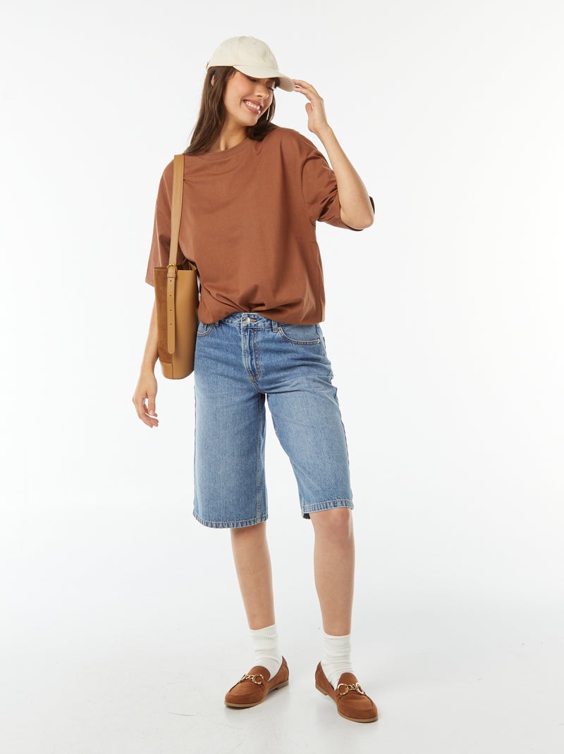 Camiseta oversize de cuello redondo Marron - Kiabi