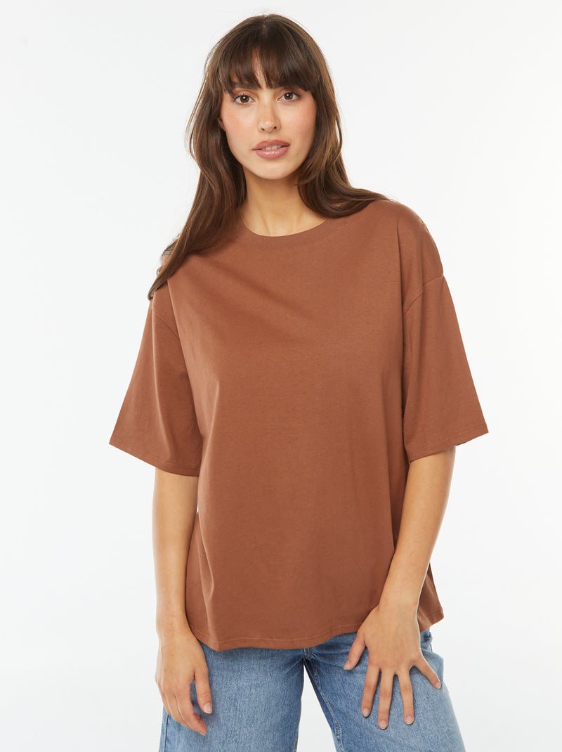 Camiseta oversize de cuello redondo Marron - Kiabi