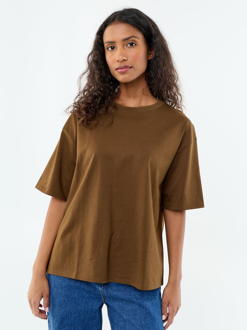 Camiseta oversize de cuello redondo Marron - Kiabi