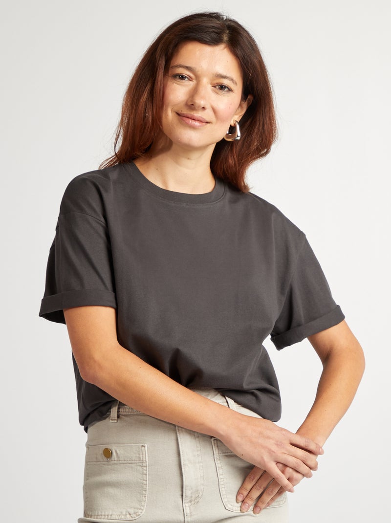 Camiseta oversize de cuello redondo NEGRO - Kiabi