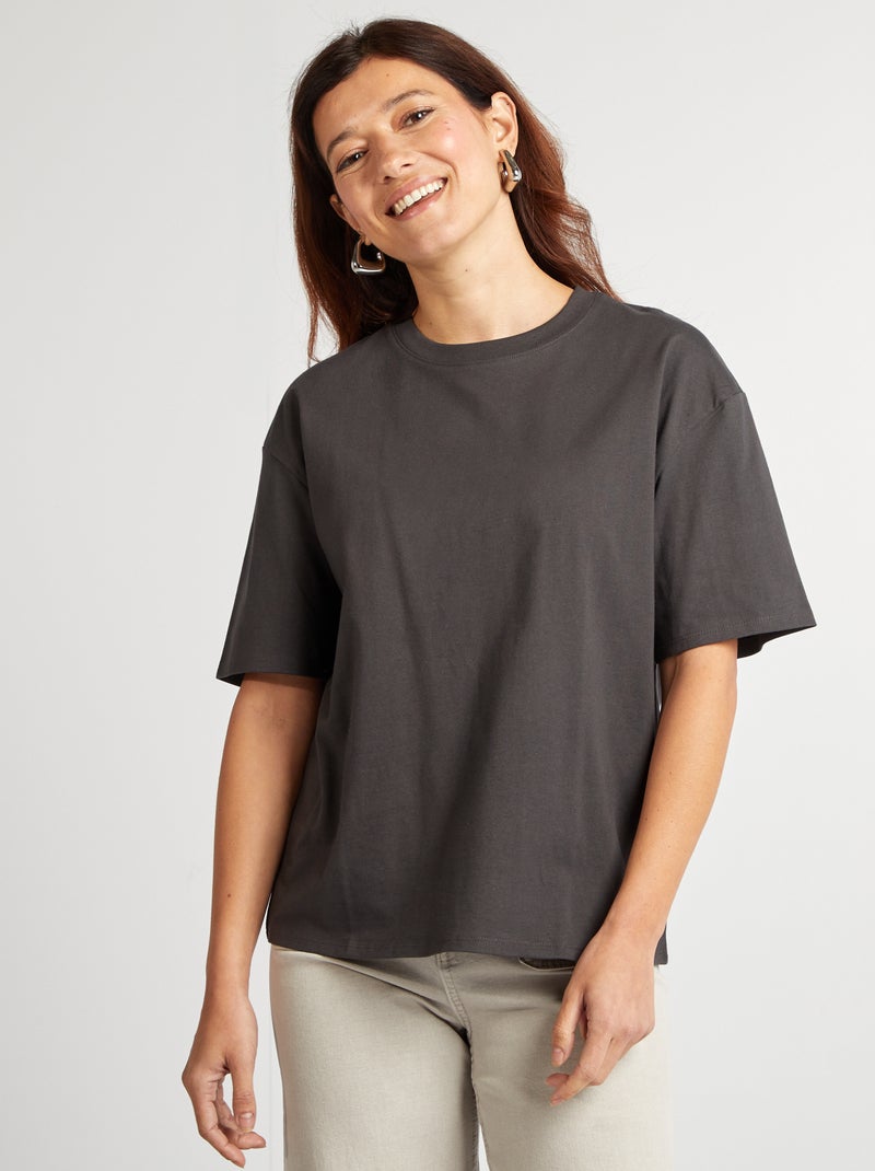Camiseta oversize de cuello redondo NEGRO - Kiabi